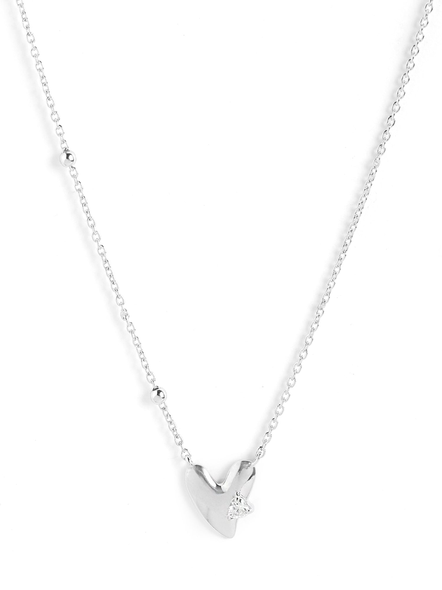 925 Sterling Silver Rhodium Plated CZ Heart Necklace