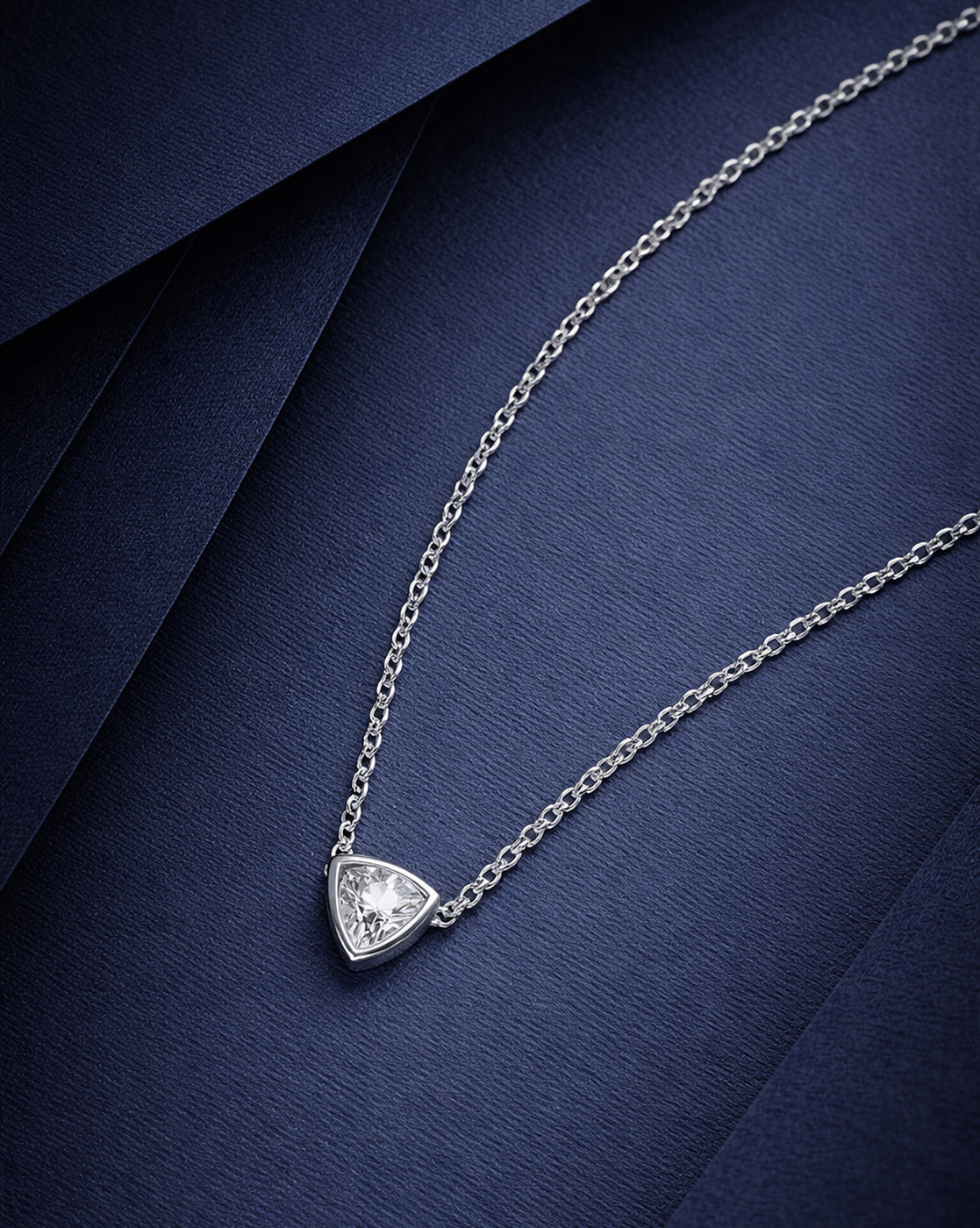 925 Sterling Silver Rhodium Plated Triangular Solitaire Necklace