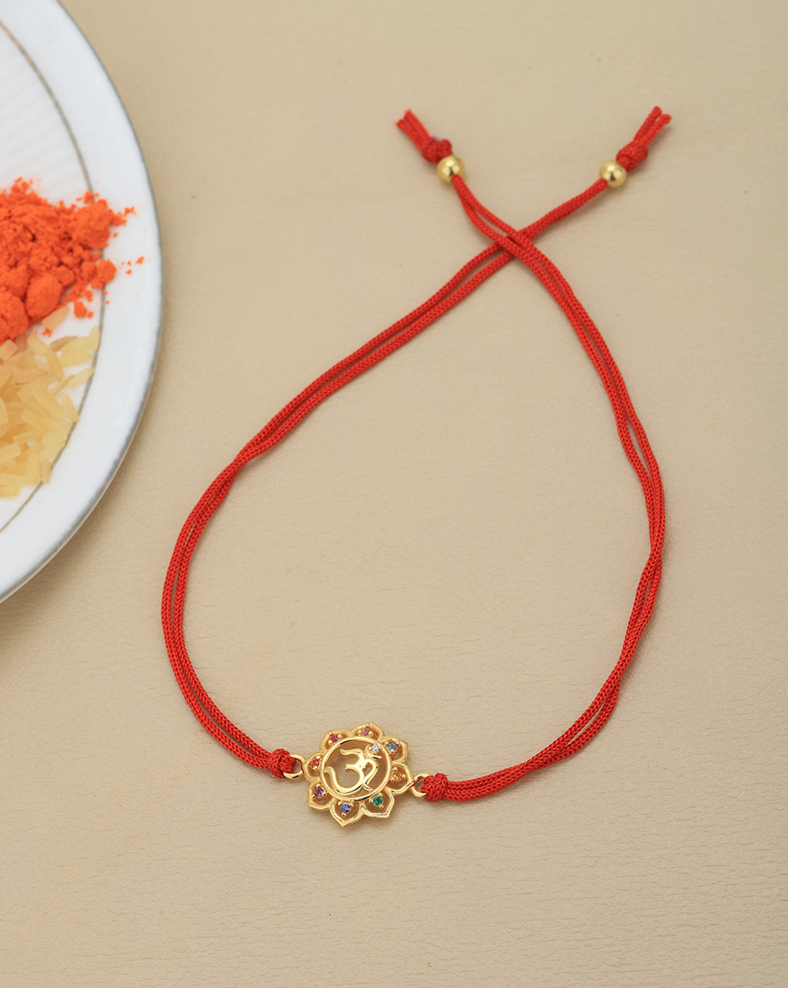 925 Sterling Silver 18kt Gold Plated with CZ Om Floral Rakhi for men
