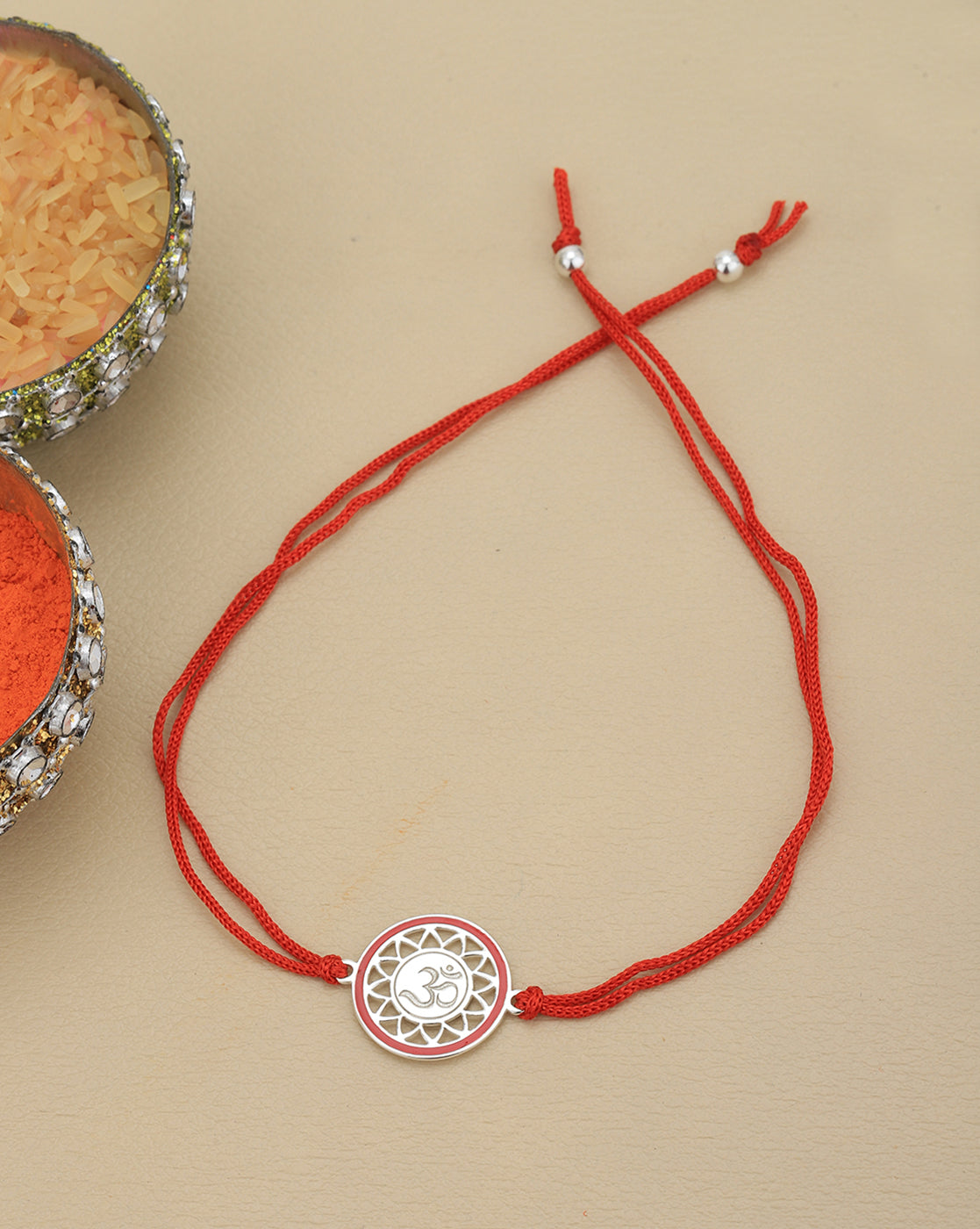 925 Sterling Silver Rhodium Plated Om with Enamel Rakhi for men