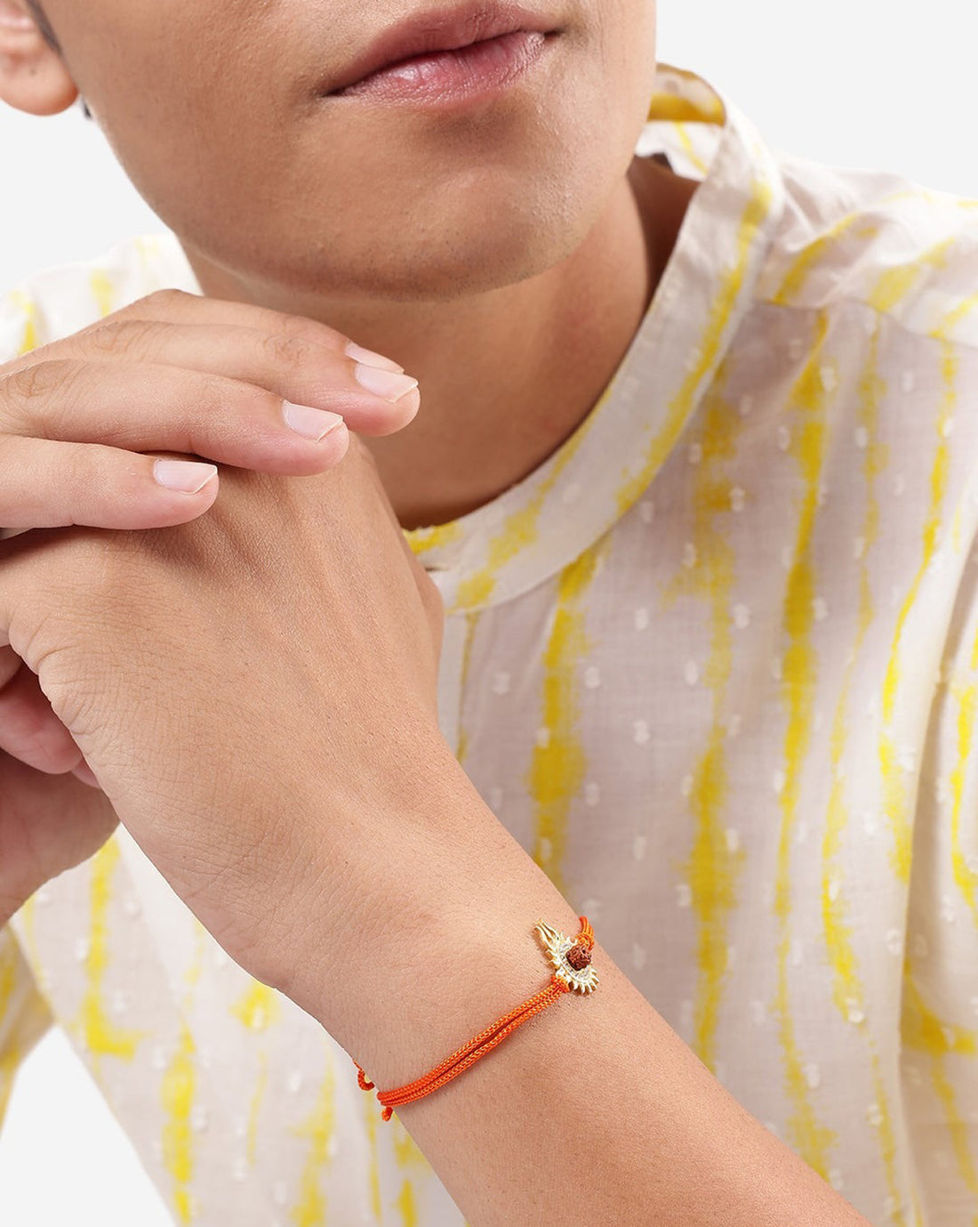 925 Sterling Silver 18kt Gold Plated and SUN-Trishul-Rudraksha Rakhi for men