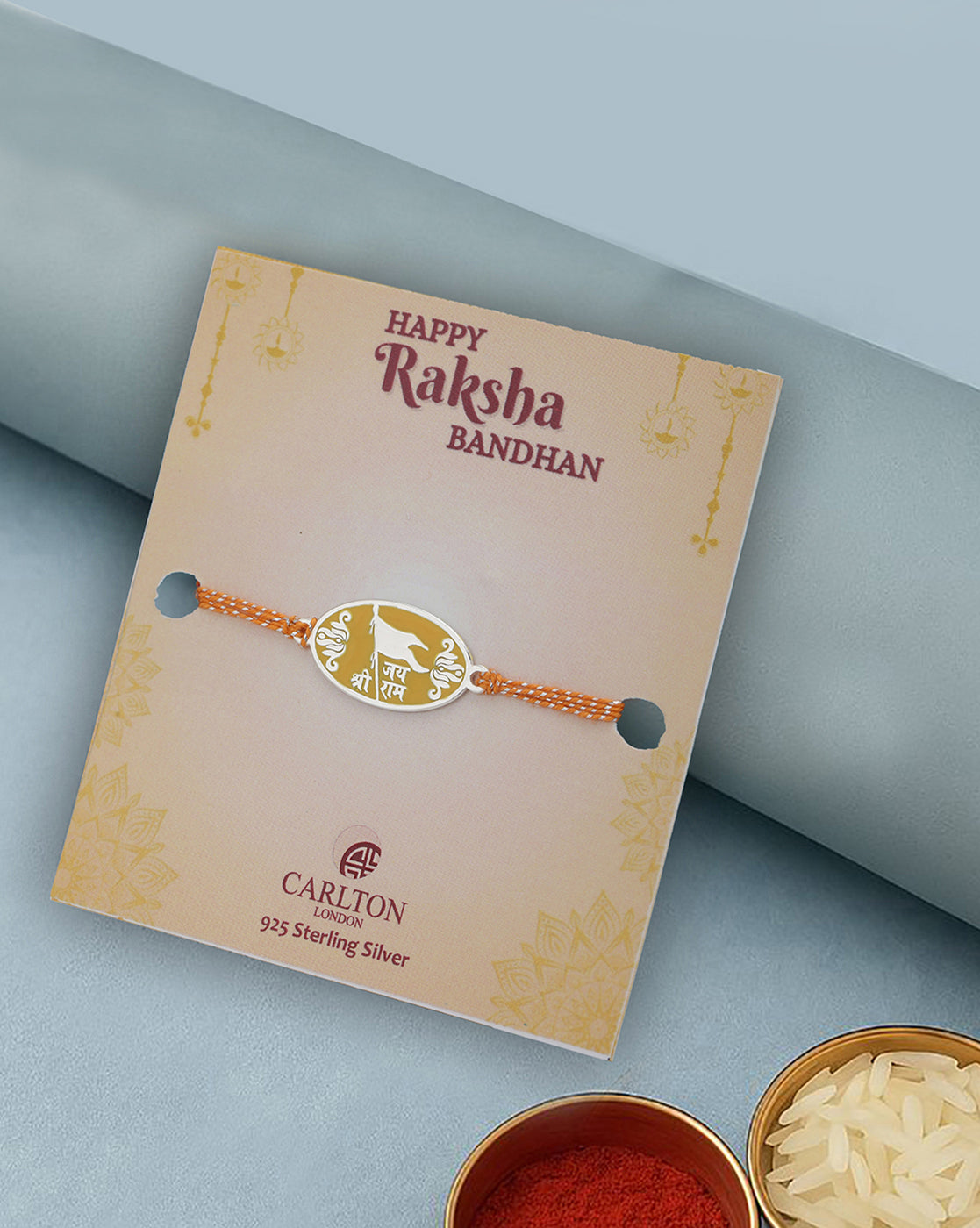 925 Sterling Silver Rhodium Plated Enamel Jai Shree Ram Rakhi for men