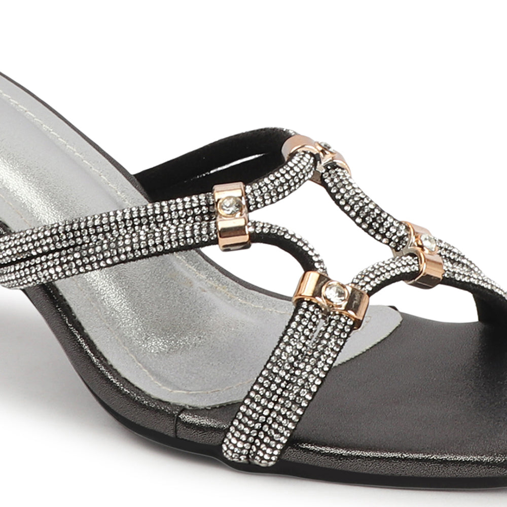 Women Square Toe Embellished Party Stiletto Sandals