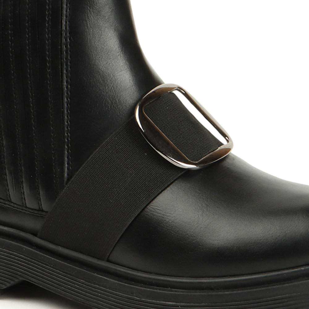 Women Casual Block-Heeled Chelsea Boots With Buckle Details