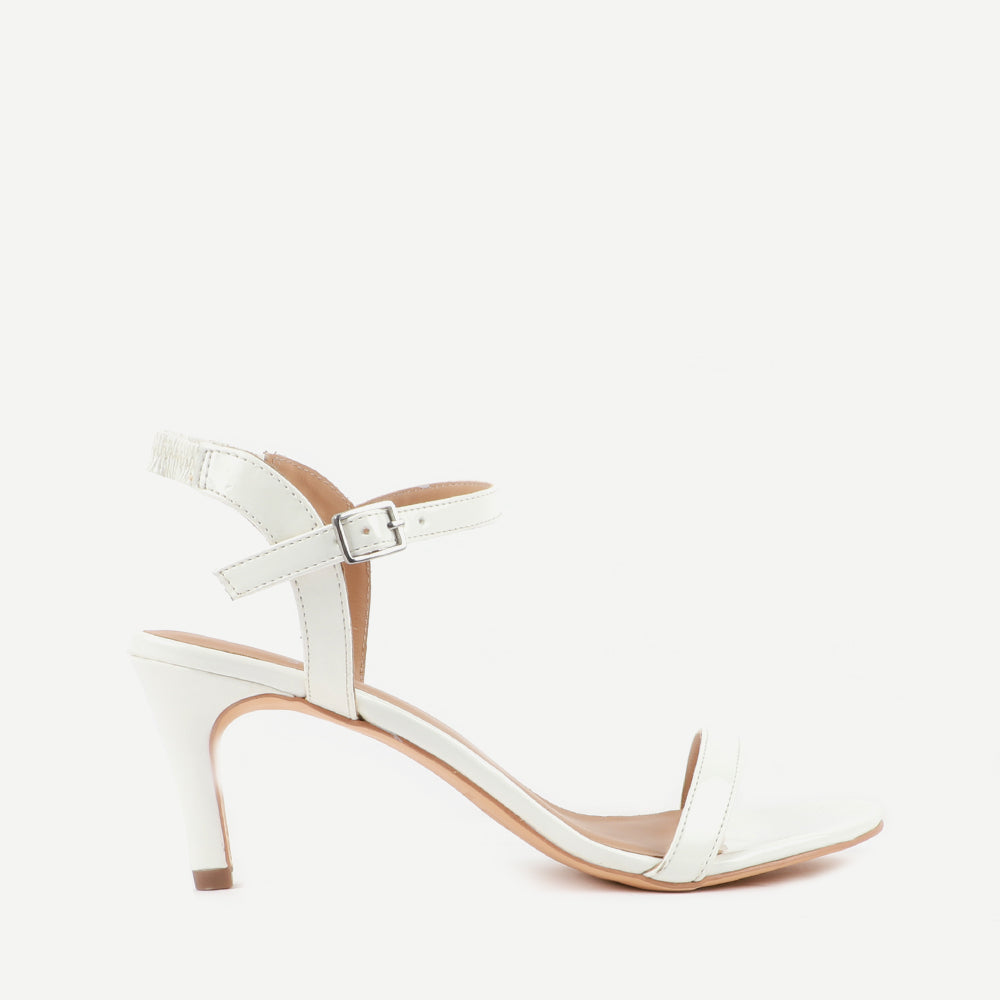 White strappy mid online heels