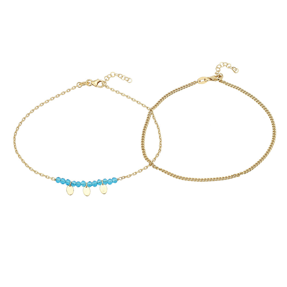 Carlton London Gold-Plated Set Of 2 Green Beads Anklet For Women