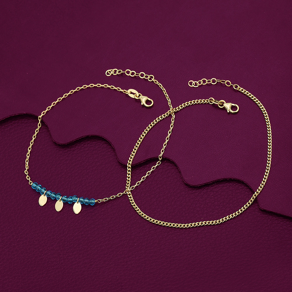 Carlton London Gold-Plated Set Of 2 Green Beads Anklet For Women