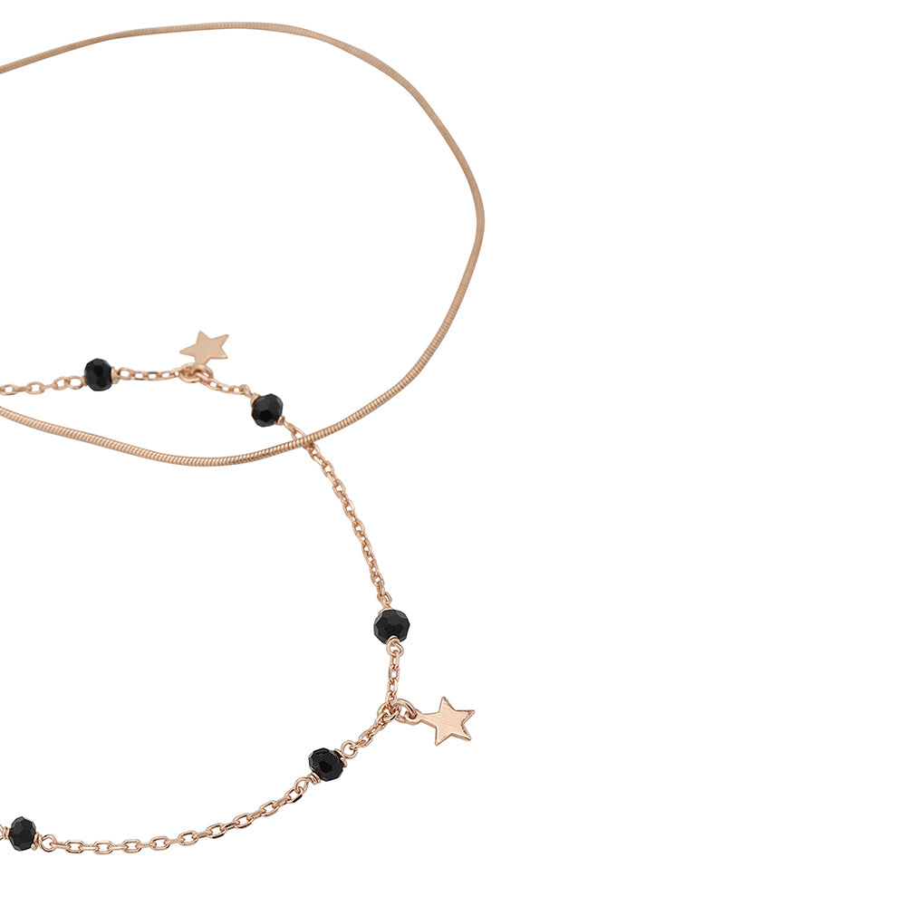 Carlton London Rose Gold-Plated Set Of 2 Black Beads Star Shape Anklet For Women