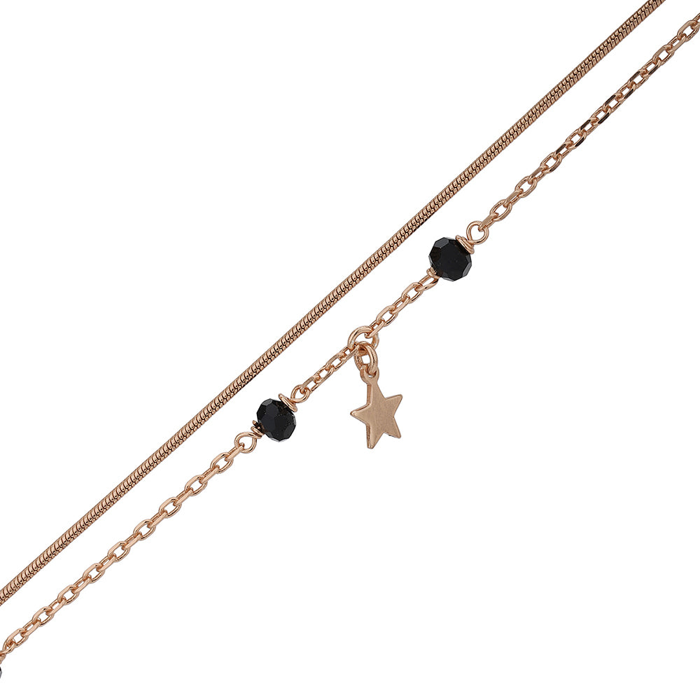Carlton London Rose Gold-Plated Set Of 2 Black Beads Star Shape Anklet For Women