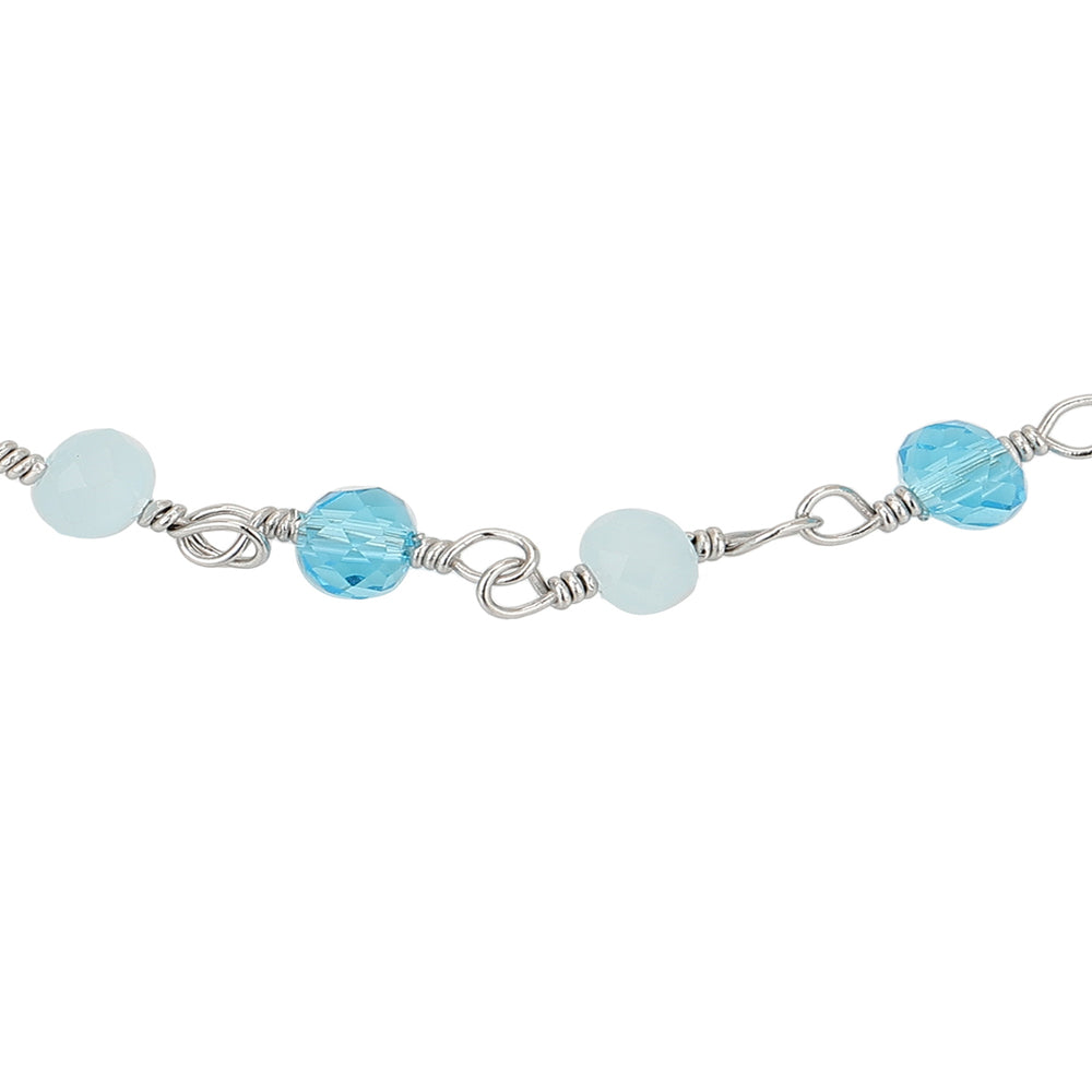 Women Silver-Toned & Turquoise Blue Brass Rhodium-Plated Charm Braceletfjb3803