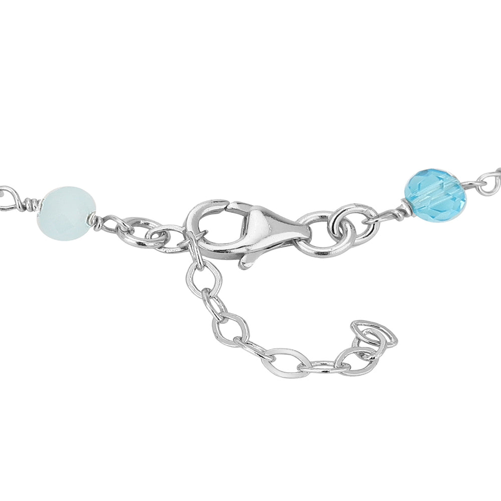 Women Silver-Toned & Turquoise Blue Brass Rhodium-Plated Charm Braceletfjb3803
