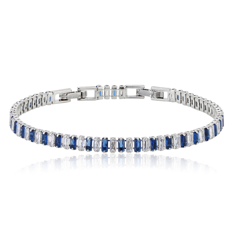 Carlton London Premium Jwlry-Silver &amp; Blue Toned Cz Studded Rhodium-Plated Wraparound Adjustable Bracelet Fjb4176
