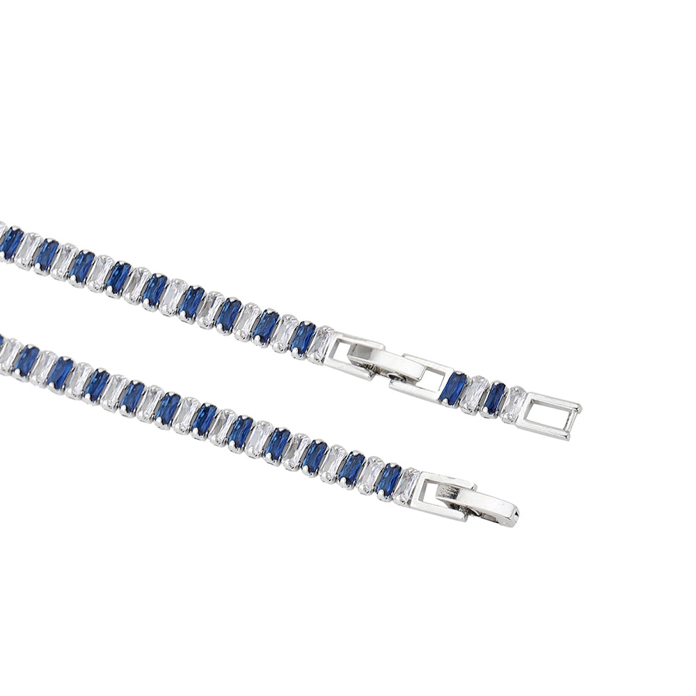 Carlton London Premium Jwlry-Silver & Blue Toned Cz Studded Rhodium-Plated Wraparound Adjustable Bracelet Fjb4176