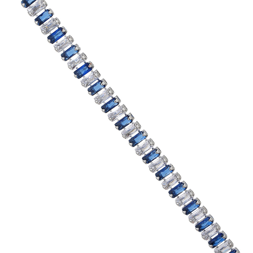 Carlton London Premium Jwlry-Silver & Blue Toned Cz Studded Rhodium-Plated Wraparound Adjustable Bracelet Fjb4176