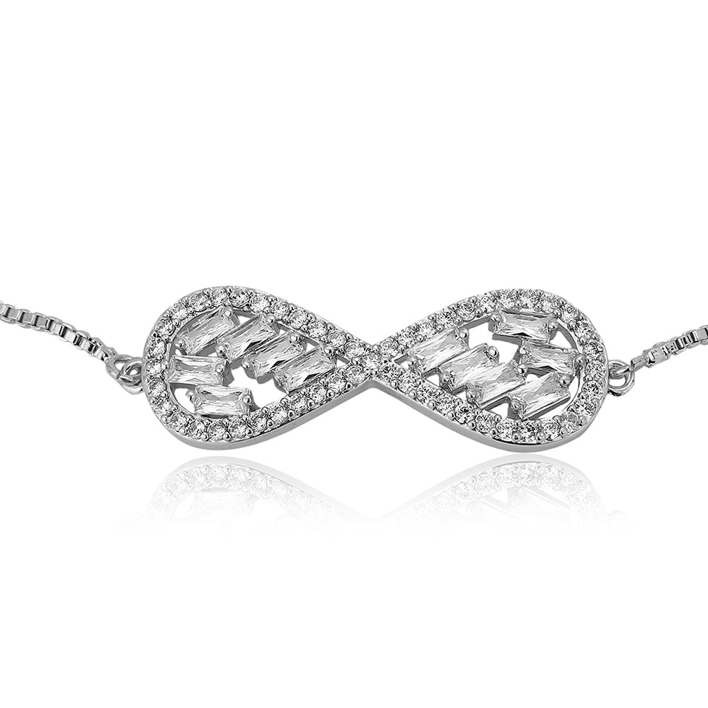 Carlton London Premium Jwlry-Silver Toned Cz Studded Rhodium-Plated Wraparound Adjustable Bracelet Fjb4182