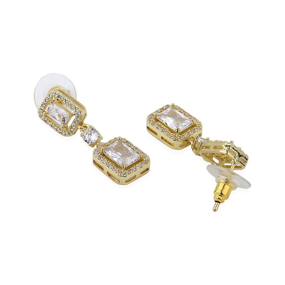 Carlton London Premium Jwlry-Gold Toned Cz Studded Gold-Plated Square Handcrafted Drop Earrings Fje4114