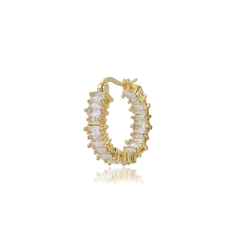 Carlton London Premium Jwlry-Gold Toned Cz Studded Gold-Plated Circular Handcrafted Hoop Earrings Fje4117