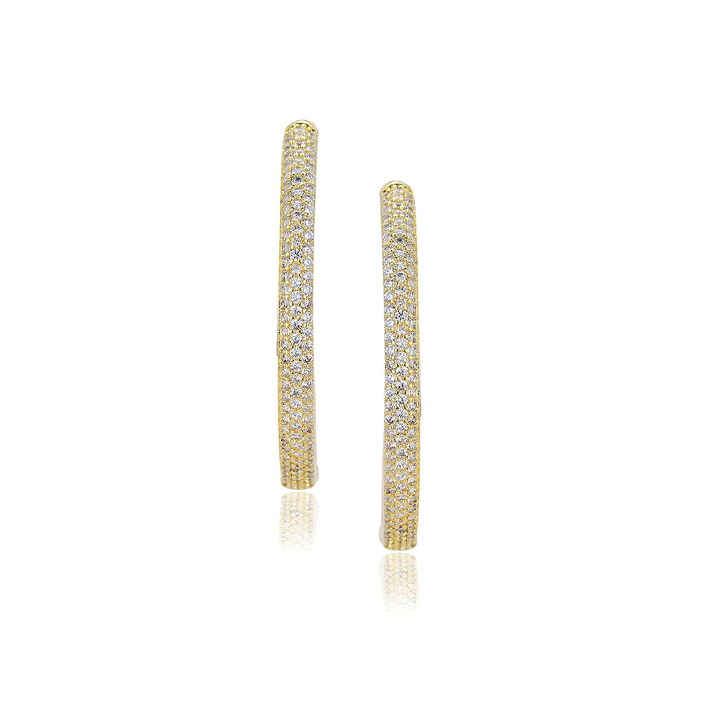 Carlton London Premium Jwlry-Gold Toned Cz Studded Gold-Plated Circular Handcrafted Hoop Earrings Fje4142