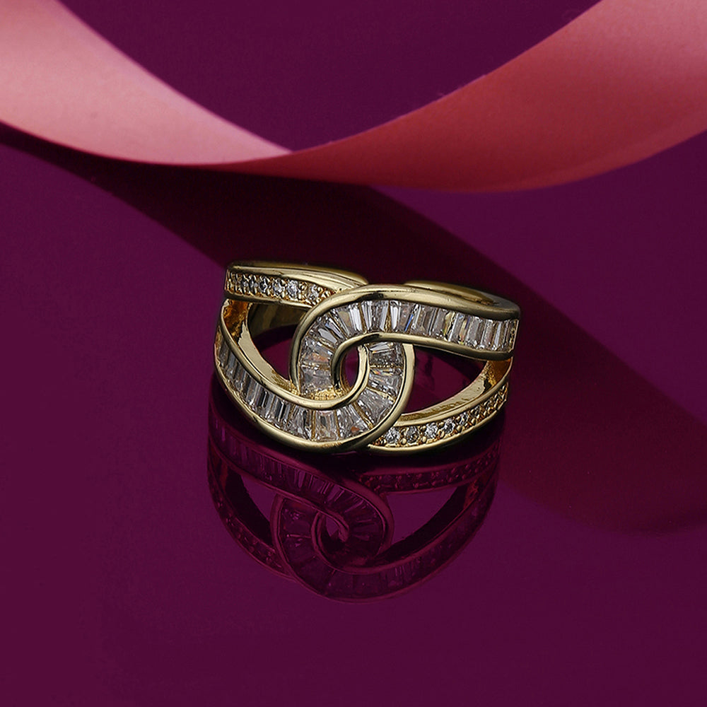 Carlton London Premium Gold Plated Cz Studded Contemporary Finger Ring For Women