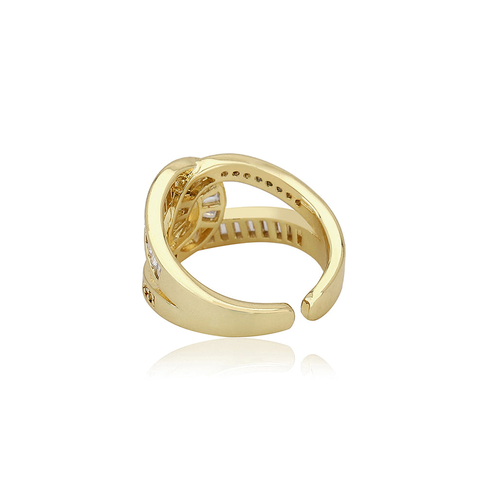 Carlton London Premium Gold Plated Cz Studded Contemporary Finger Ring For Women