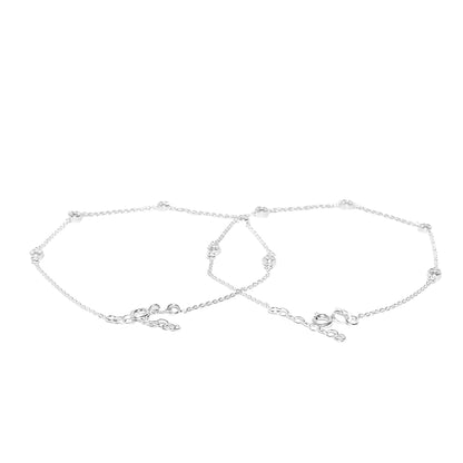 Carlton London 925 Sterling Silver Rhodium Plated Silver Toned Set Of 2  Anklets For Women
