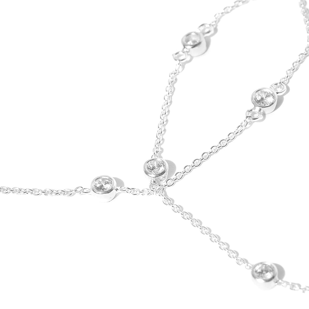 Carlton London 925 Sterling Silver Rhodium Plated Silver Toned Set Of 2  Anklets For Women