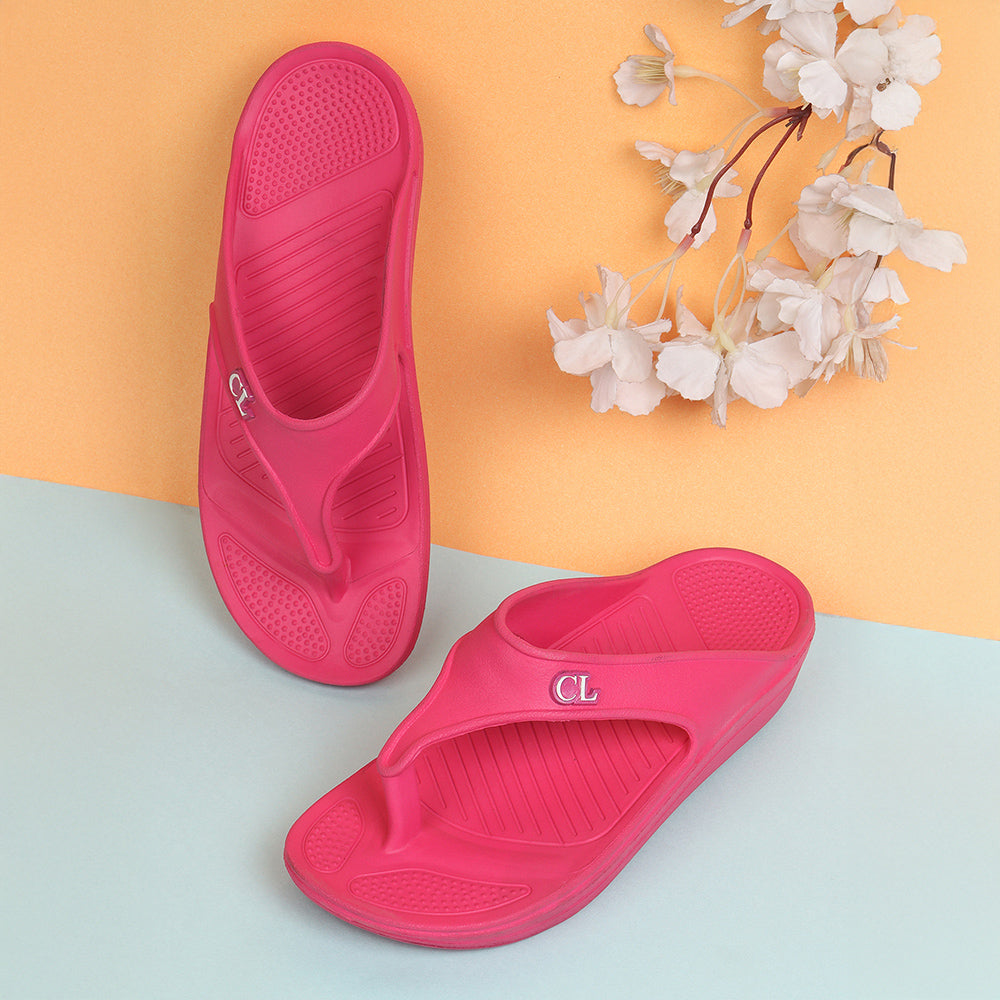 Women Fuchsia Comfortable Wedge Flip Flops