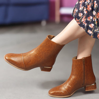 Women Casual Textured Zippered Boots