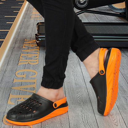 Men Two Tone Perforated Back Strap Clogs