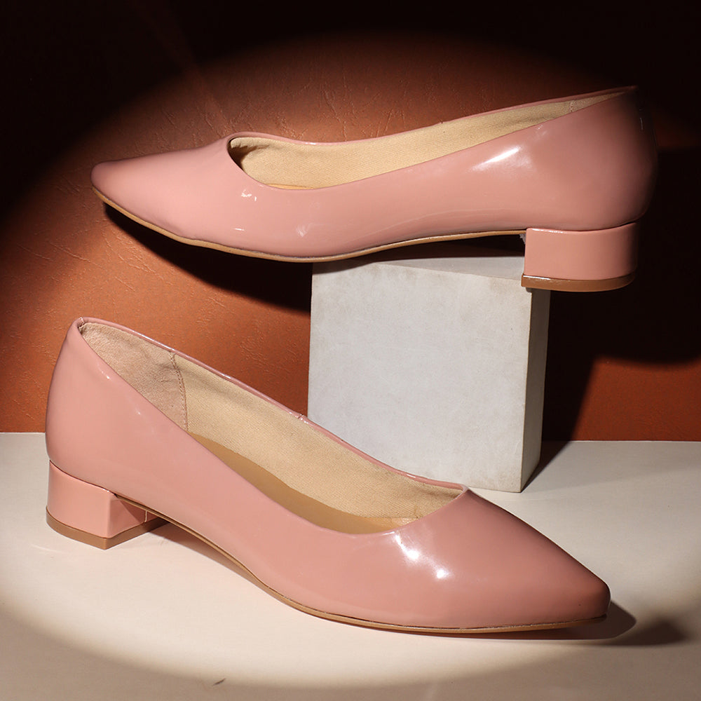 Metallic Gold Pointed Toe Block Heel Pumps