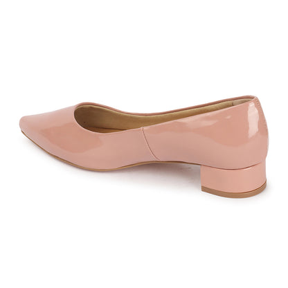 Metallic Gold Pointed Toe Block Heel Pumps