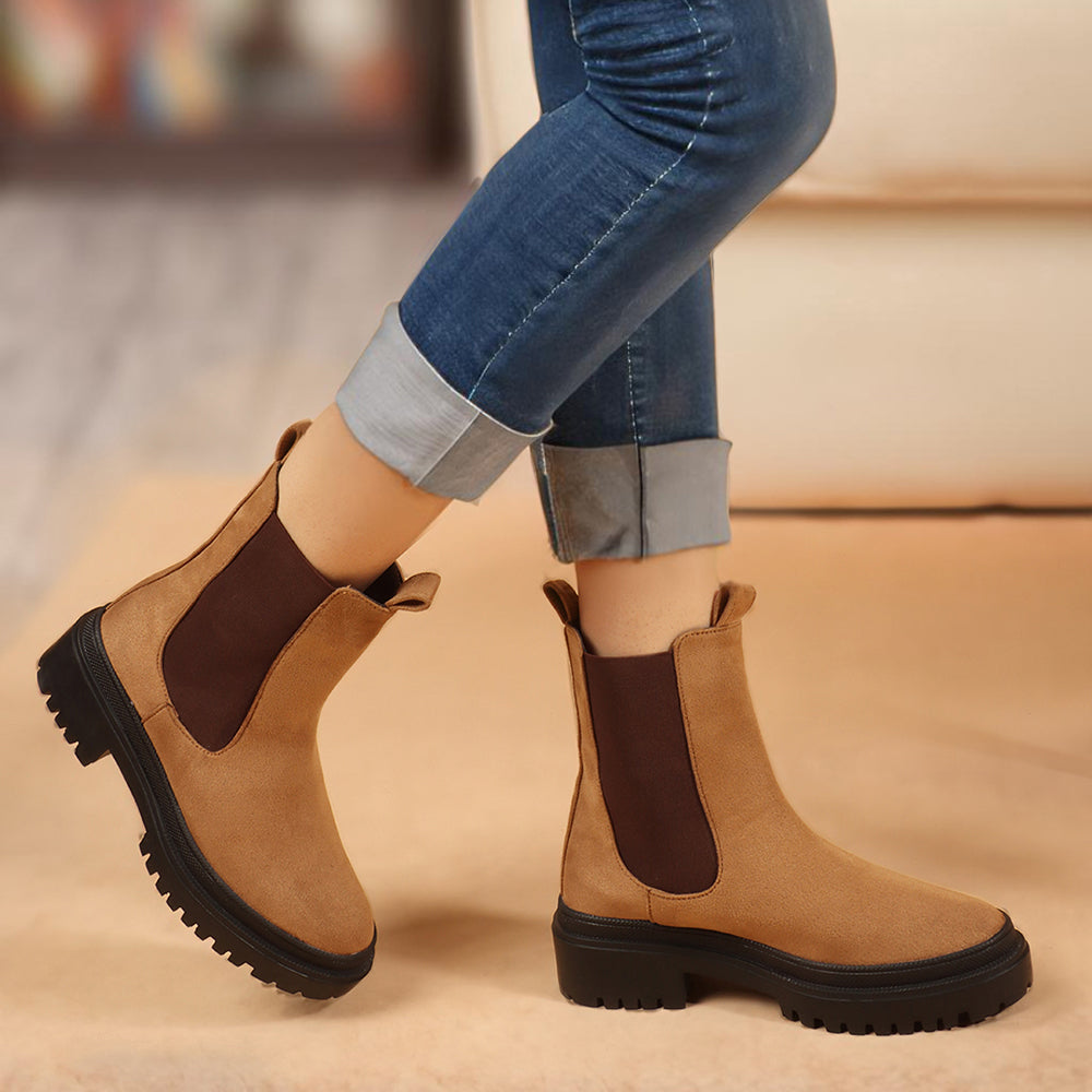 Women Block-Heeled Chelsea Slip-on Boots