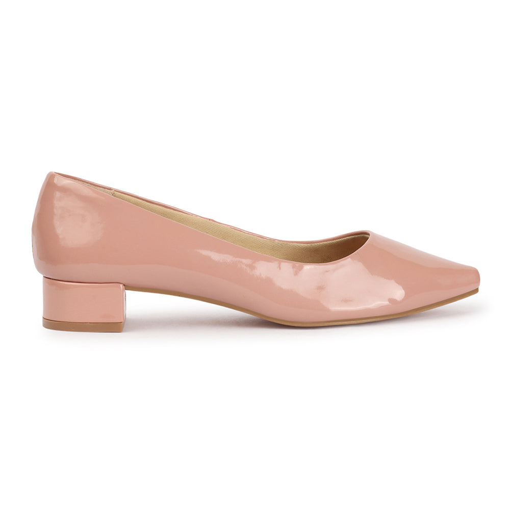 Metallic Gold Pointed Toe Block Heel Pumps
