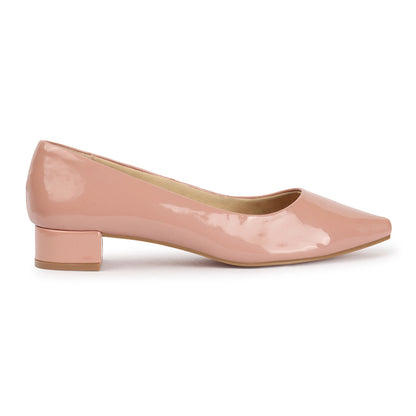 Metallic Gold Pointed Toe Block Heel Pumps