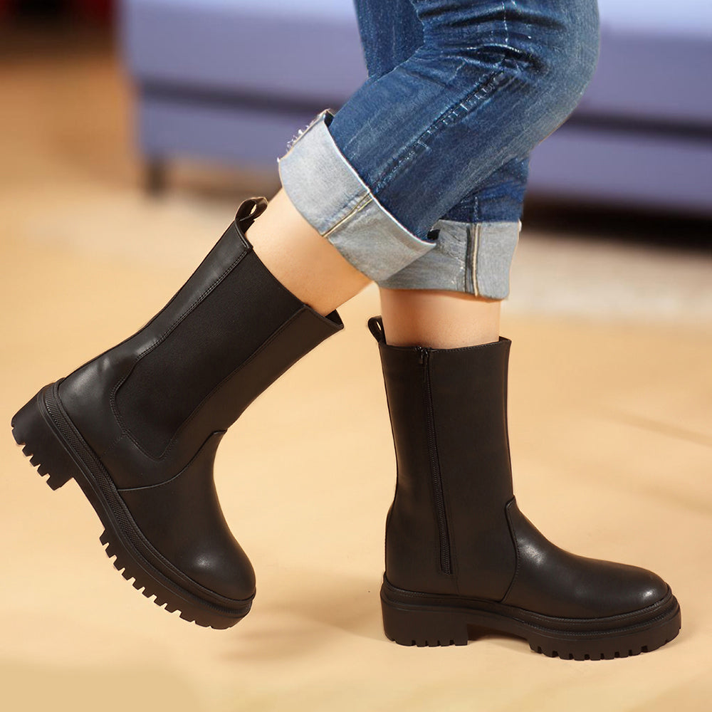 Women's Solid Black Over Ankle Hight Comfortable Boots – Carlton