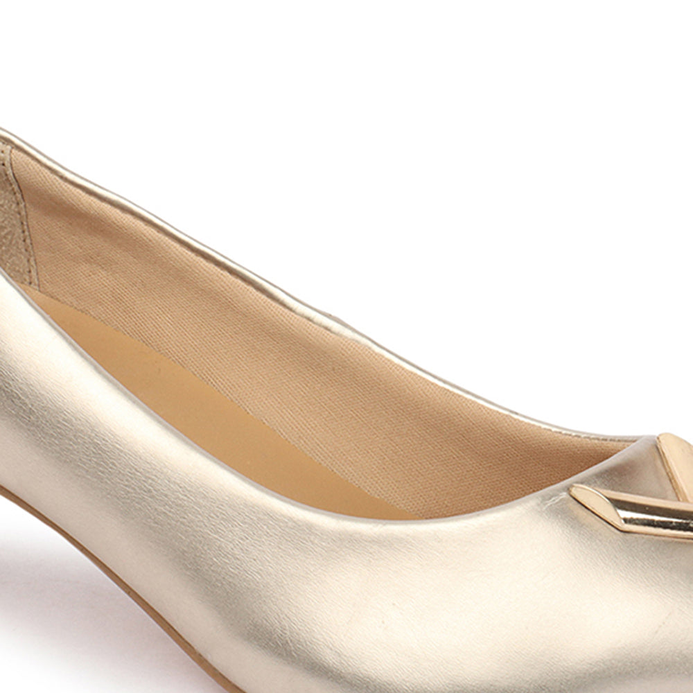 Metallic Gold Pointed Toe Kitten Heel Pumps