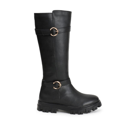 Women Block-Heeled Buckle Detail Winter Long  Boots