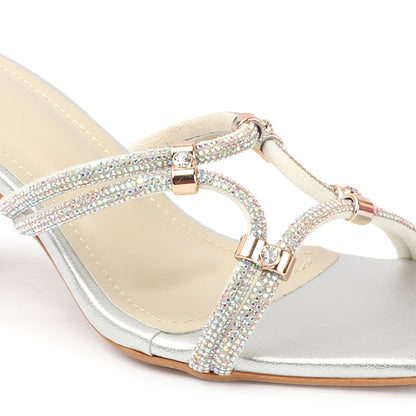 Women Square Toe Embellished Party Stiletto Sandals
