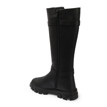 Women Block-Heeled Buckle Detail Winter Long  Boots