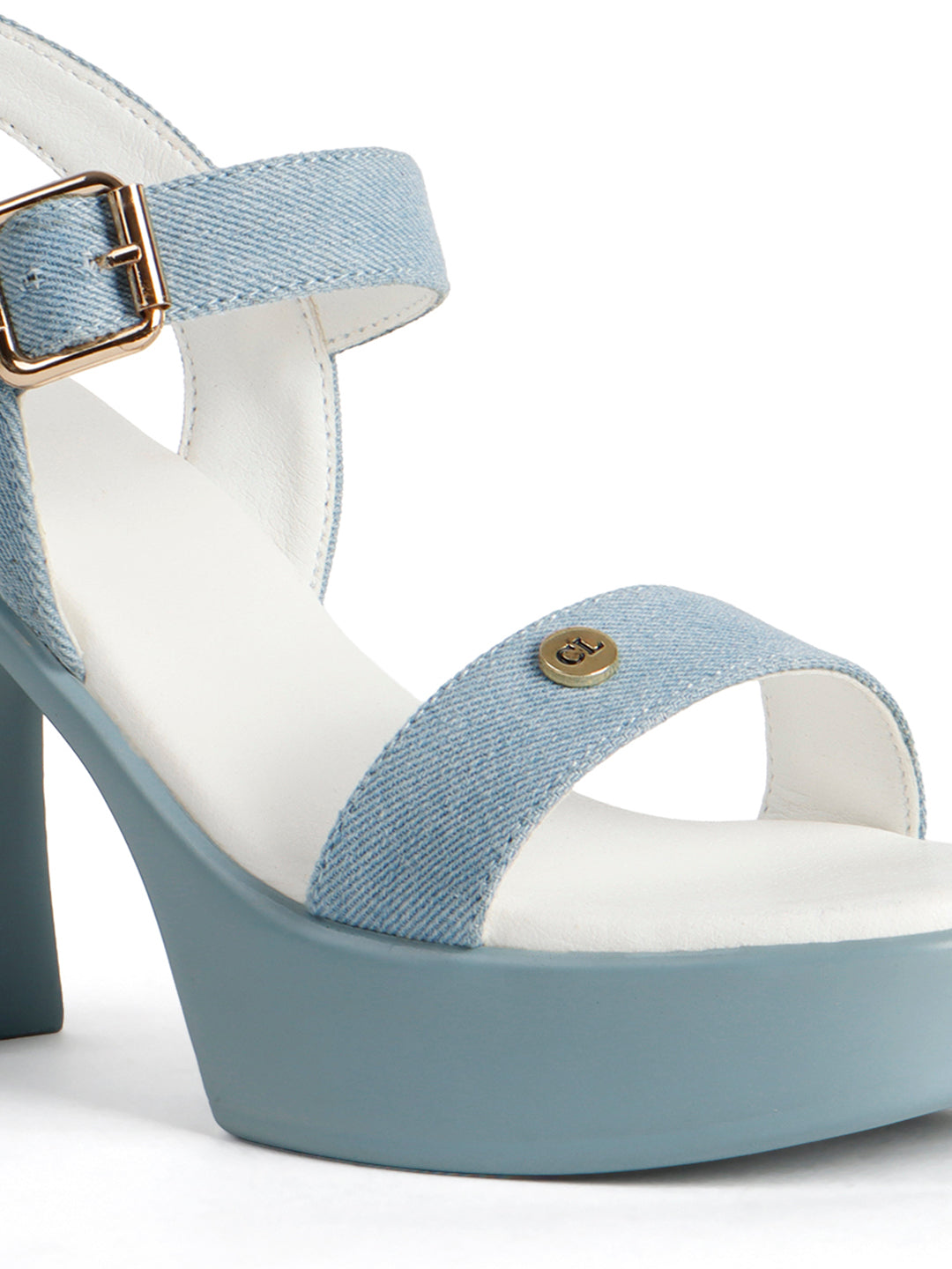 Denim-Style Block Block Heel Sandals