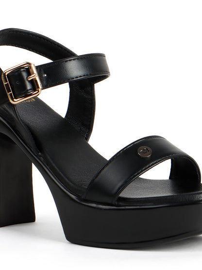 Denim-Style Block Block Heel Sandals