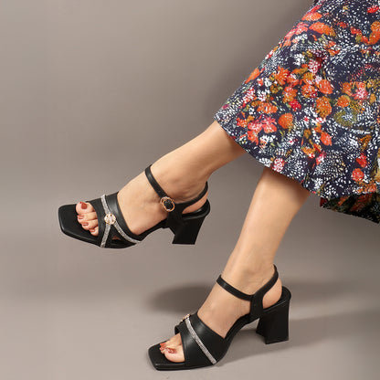 Women Embellished Block Heel Sandals with Buckles