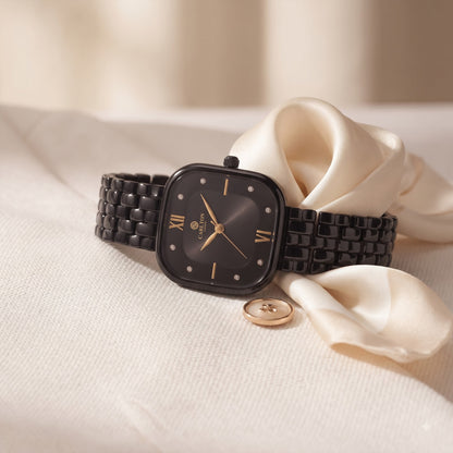 Carlton London Chelsea Women’s Watch Black Square Dial, Black Stainless Steel Strap – CLSSCBLK