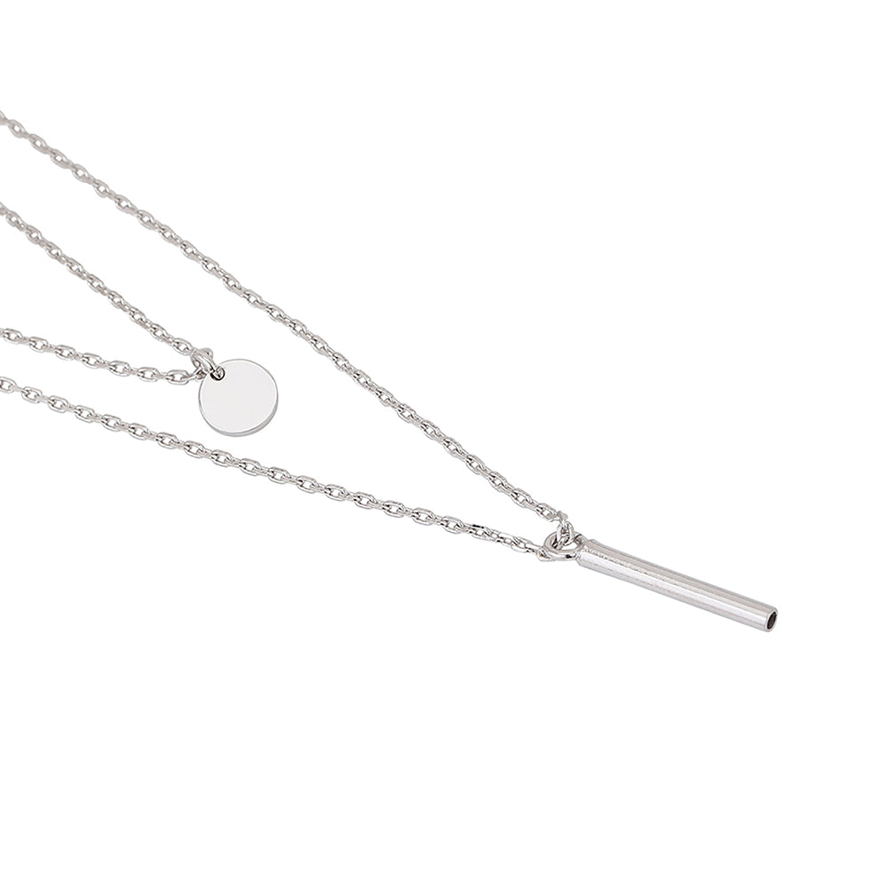 Carlton London Silver Toned Rhodium Plated Circle &amp; Bar Layered Necklace For Women
