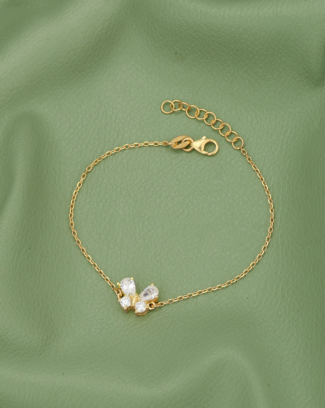 18kt Gold Plated Delicate CZ  Butterfly Charm Adjustable Bracelet