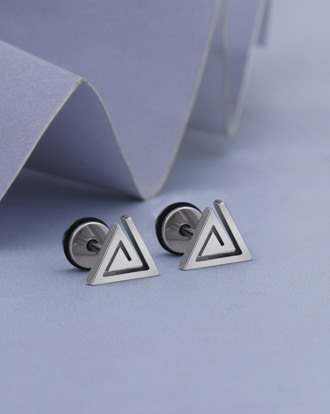 Men Silver Plated Triangular Stud Earring