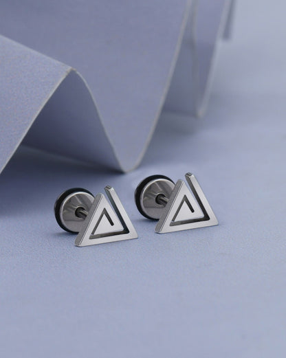 Men Silver Plated Triangular Stud Earring