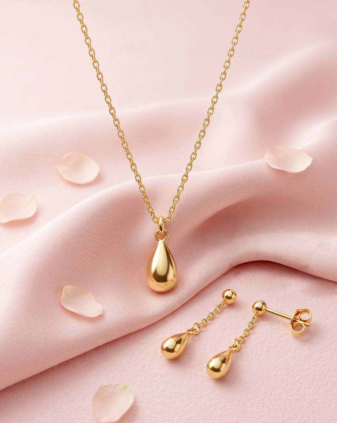 18kt Gold Plated Teardrop Necklace and Earring Set