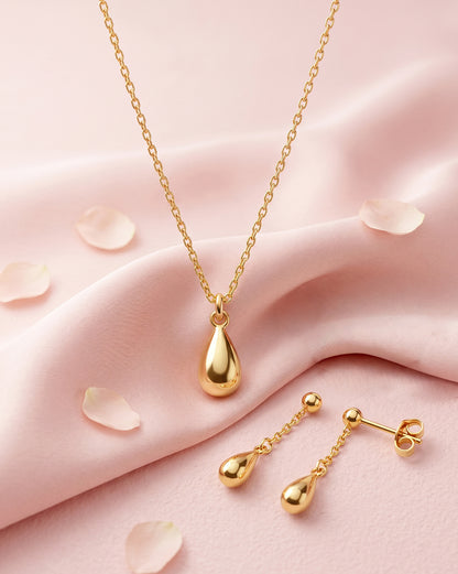 18kt Gold Plated Teardrop Necklace and Earring Set