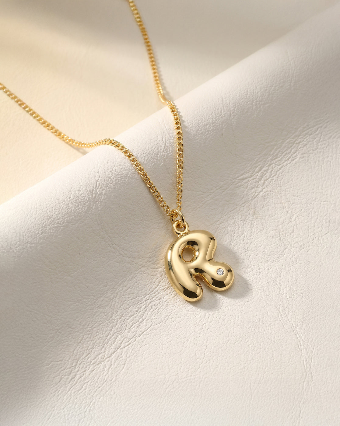 18Kt Gold Plated CZ 3D Balloon Letter A Pendant and Chain